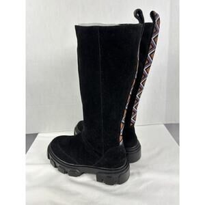 Farm Rio Lug Sole Boots Black Vegan Leather Ribbon Accent 8 Platform Festival